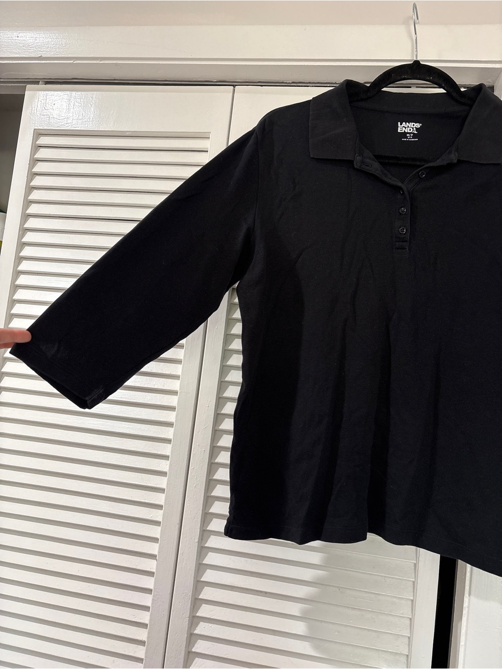 Lands' End Women's Black Polo Quarter Sleeve Top
